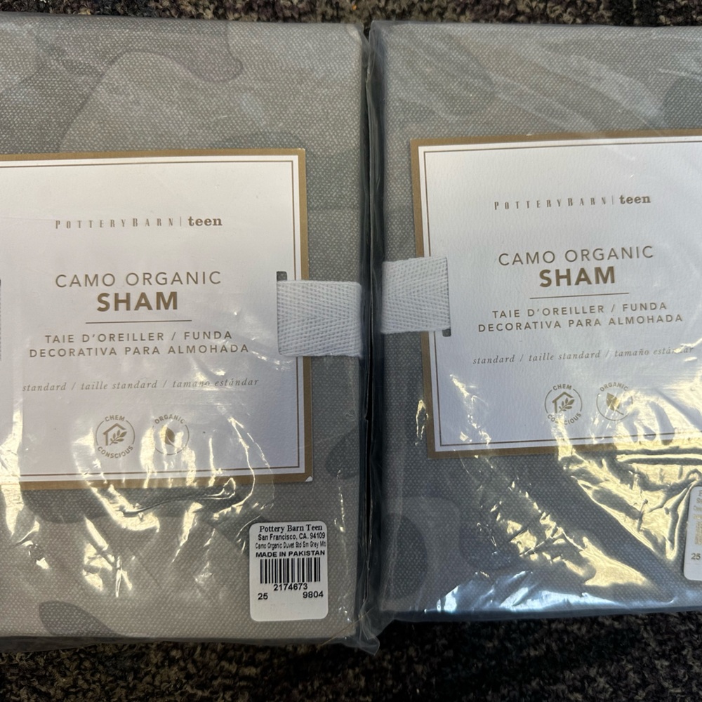 NIP Pottery Barn Teen Camo Organic Shams (2) Std Grey Standard 26x20